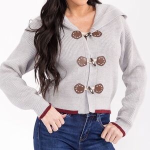 A Girl Thing Gray Cardigan with Brown Accents